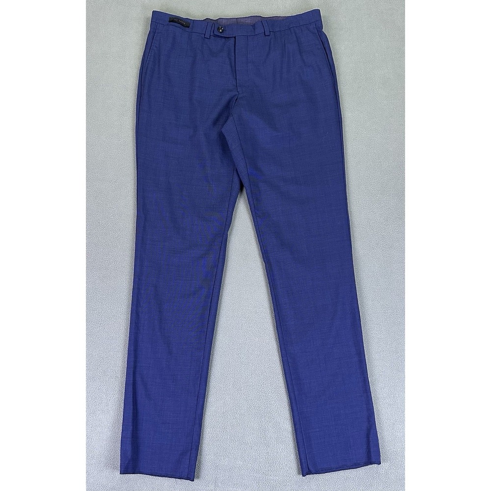 Ted Baker Pants Slacks Mens 38 Regular Blue Jarrett Wool Business NWOT‎ Unhemmed